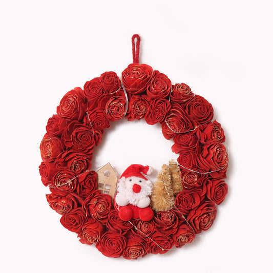 Red Rose Lit Christmas Wreath